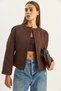 Women's Brown O-Neck Open Front Self-Textured Lined Jacket 0488 60283670 - 5