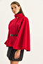 Women's Red Gold Button Detailed Belted Poncho 2712 60261570 - 3
