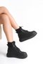 Women's Black Platform Thick Sole Lace-Up Knitwear Detailed Casual Boots & Booties - 5