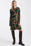 Women's Green-Beige Crew Neck Long Sleeve Dress Arm-26K001029