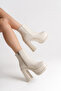 Women's Beige Platform High Heel Ankle Length Zippered Boots - 2