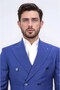 Slim Fit Pointed Collar Double-Breasted Petrol Blue Suit - 7