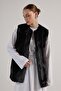 Women's Black Long Lined Fur Vest 30072