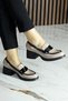 Mink Black Patent Leather Genuine Cowhide Buckle Thick Heeled Casual Loafer Shoes
