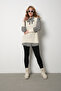 Women's Ecru Ribbed Knit Sweater and Checkered Shirt Two-Piece Combination - 6