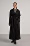 Women's Black Diver Suede Full Length Trench Coat 30041 - 5