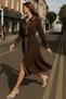 Maxi Length Pleated Buttoned Woven Dress with Belt Detail AW25EL0016