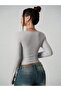 Women's Gray Ribbed Knitted Fabric Long Sleeve Bodysuit - 3