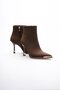 Women's Suede Boots High Heeled Zippered Gold Detailed Brown Selora