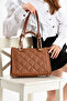 Women's Hand and Shoulder Bag with Chain Detail, Multi-Sectioned, Patterned - 3