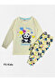 Girl's 100% Cotton Combed Fabric Yellow Panda Heart Patterned Long Sleeve Seasonal Pajama Set - 2