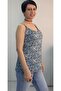 Blue Indigo Latte Patterned Rope Strap Combed Viscose T-Shirt - 4