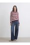 Lcw Vision Burgundy Polo Neck Striped Women's Knitwear Sweater