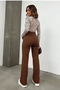 Women's High Waist Elastic Ribbed Stitching Crepe Flared Spanish Palazzo Pants - 3