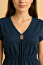Women's Navy Blue Side Slit Buckle V-Neck Mini Beach Dress - 6