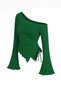 Women's Green Long Spanish Sleeve Asymmetrical Collar Side Tie Draped Blouse