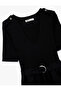 U Neck Short Sleeve Belt Detail A-Line Long Dress - 5