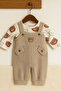 Baby 3-Piece Romper Set Salopet and Socks Set Teddy Bear Patterned Bodysuit Bear Embroidered Cotton Unisex - 2