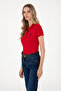 Women's Red Basic Polo Neck T-Shirt 50300896-Vr030 - 3