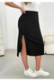 Women's Plus Size Elastic Waist Single Side Slit Midi Pencil Stretchy Crepe Skirt - 6