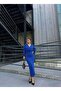 Double Breasted Collar Long Sleeve Glitter Midi Dress 583167 Cobalt Blue