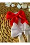 Red and White Color with Ribbons for Girls and Adults Holiday Handmade 2 Pieces Alligator Clips - 6