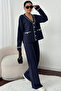 Cut Line Jacket Set H25306 Navy Blue - 3