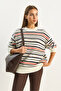 Women's Cream Crew Neck Striped Oversize Knitwear Sweater 2524 60283680 - 3