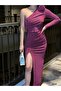 Single-Shoulder Rose-Detail Slit Evening Dress 583105 DUSTY ROSE - 4