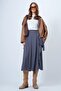 Alaçati Style Women's Anthracite Asymmetrical Cut Self-Textured Tie-Up Skirt Vs01385 - 3
