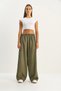 Women's Khaki Striped Elastic Waist Pocket Detailed Seasonal Palazzo Trousers 8585 60283690 - 2