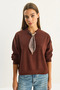 Women's Bitter Brown Scarf Detailed Cotton Ottoman Sweatshirt 6931 60283689 - 4