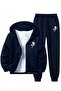 2-Piece Basketball Character Printed Zippered Boys' Top and Bottom Tracksuit Set