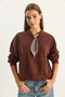 Women's Bitter Brown Scarf Detailed Cotton Ottoman Sweatshirt 6931 60283689 - 2