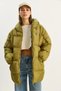 Women's Green Hooded Oversize Bat Sleeve Puffer Coat 60283686 - 3
