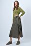 Alaçati Style Women's Khaki Asymmetrical Cut Self-Textured Tie-Up Skirt Vs01385 - 4