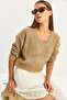 Women's Mink Self-Textured V-Neck Sweater 8078 60283688 - 4