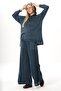 Long Sleeve Hooded Mesh Autumn and Winter Knitwear Blouse Indigo Indg - 4