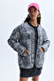 Women's Gray Printed Oversize Casual Jacket - 2