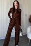 Ruffled Long Sleeve Crop Brown Set - 6