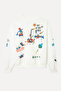 Women's Ecru Printed Crew Neck Sweatshirt - 6