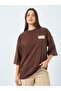 Brown Oversized Washed T-Shirt with Badge Detail - 3