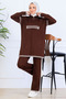 Zippered Collar Knitwear Set S1105 Brown