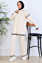 Zippered Collar Stripe Detail Knitwear Set S1061 Stone Color