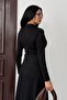 Women's Double Zip Long Sleeve Collar Detail Midi Modal Elegant Dress - 6