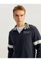 Half-Zip Collar Sweatshirt with Slogan Embroidery, Raised Cotton Blend