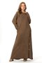 Long Sleeve Eye-Catching Crew Neck Button Detail Autumn and Winter Long Knit Dress Coffee Khv - 5