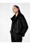 Double-Breasted Lapel Long Sleeve Zipper Pocket Faux Fur Collar Crop Faux Suede Jacket
