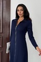 Women's Double Zip Long Sleeve Collar Detail Midi Modal Elegant Dress - 3