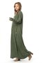 Long Sleeve Eye-Catching Crew Neck Button Detail Autumn and Winter Long Knit Dress Khaki Hk - 4